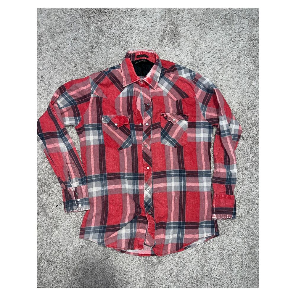 Vintage Authentic Western Youngoods plaid snap button western shirt sz M